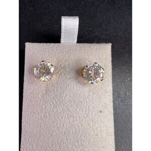 14k Yellow Gold 8.5mm CZ Stud Earrings Pre Owned With Replacement Backs